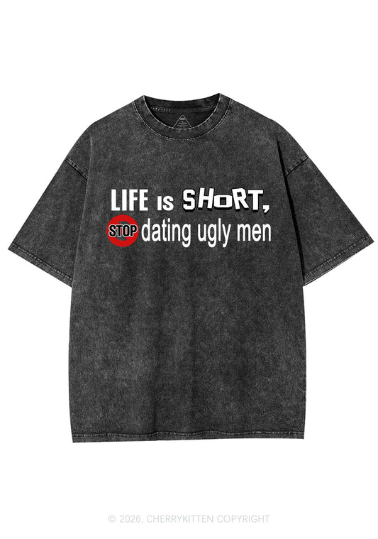 Stop Dating Ugly Men Y2K Shirts Washed Tee Cherrykitten