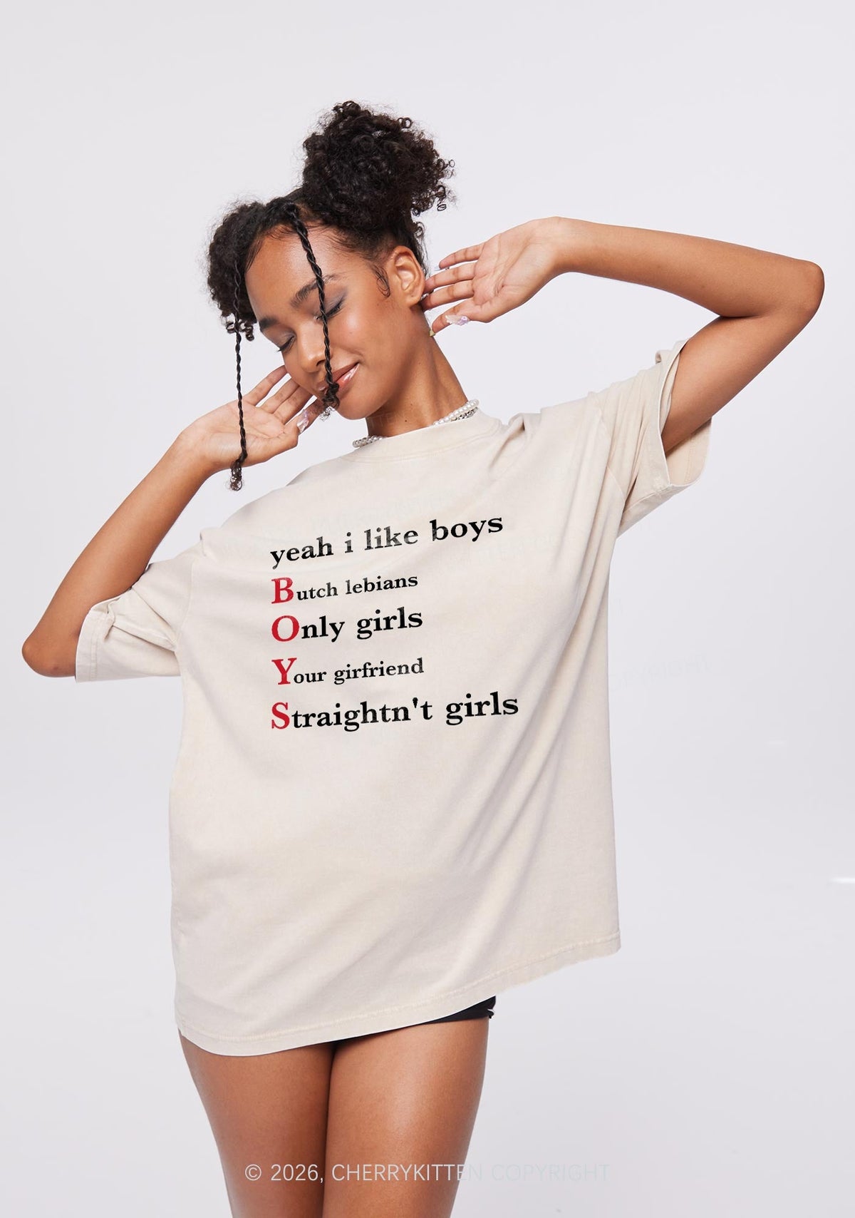 Yeah I Like Boys Pride Y2K Shirts Washed Tee Cherrykitten