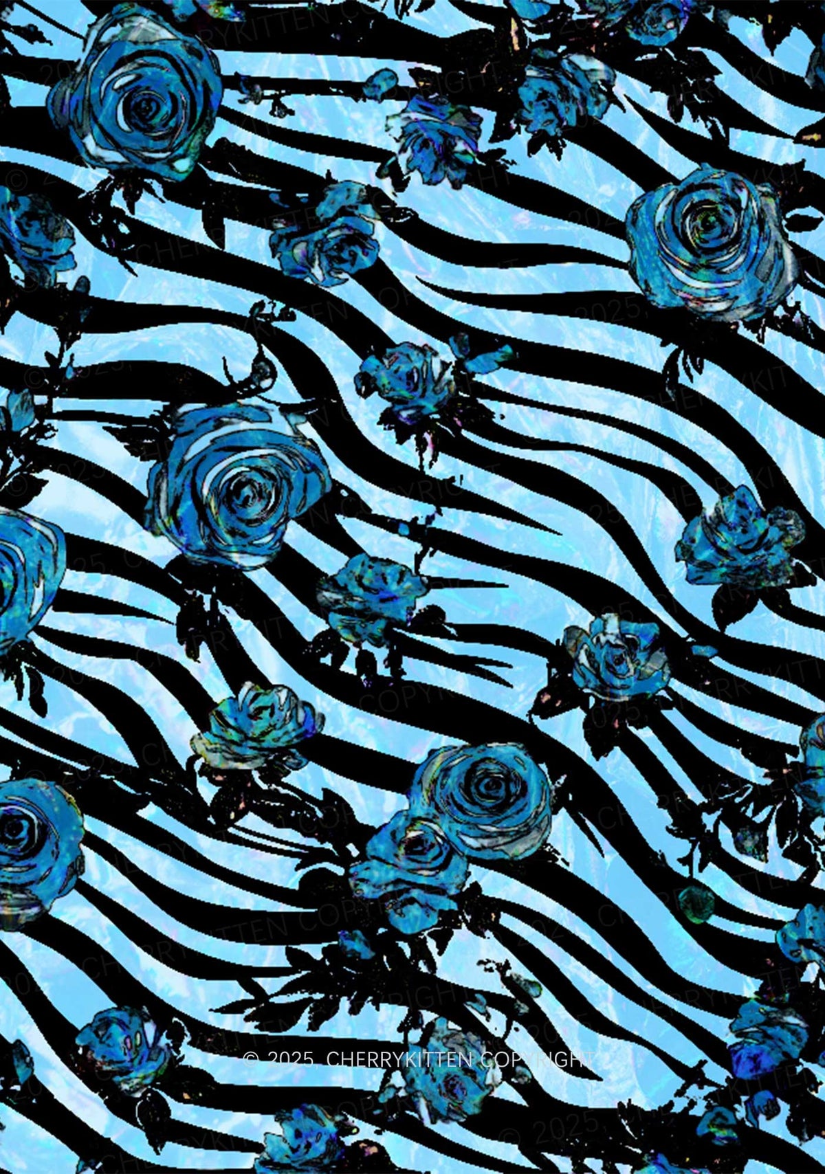Blue Zebra Roses Y2K Mesh Crop Top Cherrykitten