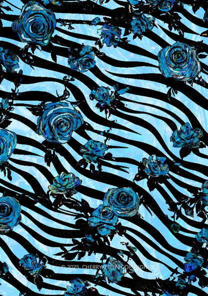 Blue Zebra Roses Y2K Mesh Crop Top Cherrykitten