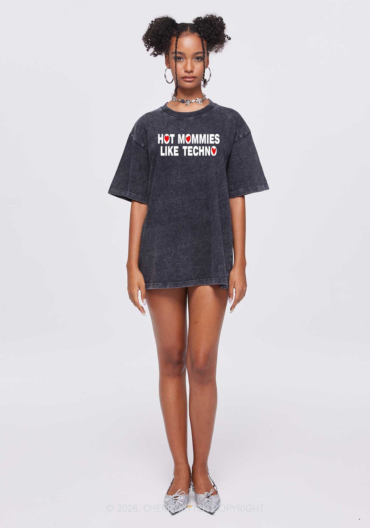 Hot Mommies Like Techno Y2K Shirts Washed Tee Cherrykitten