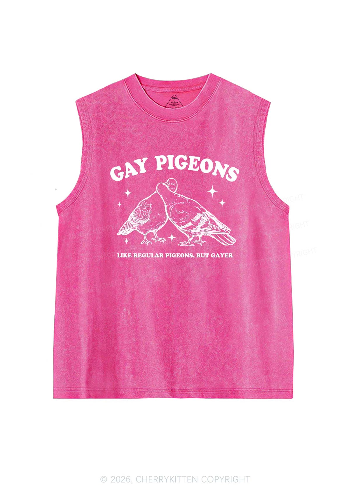 Gay Pigeons Kissing Pride Y2K Washed Muscle Tank Cherrykitten
