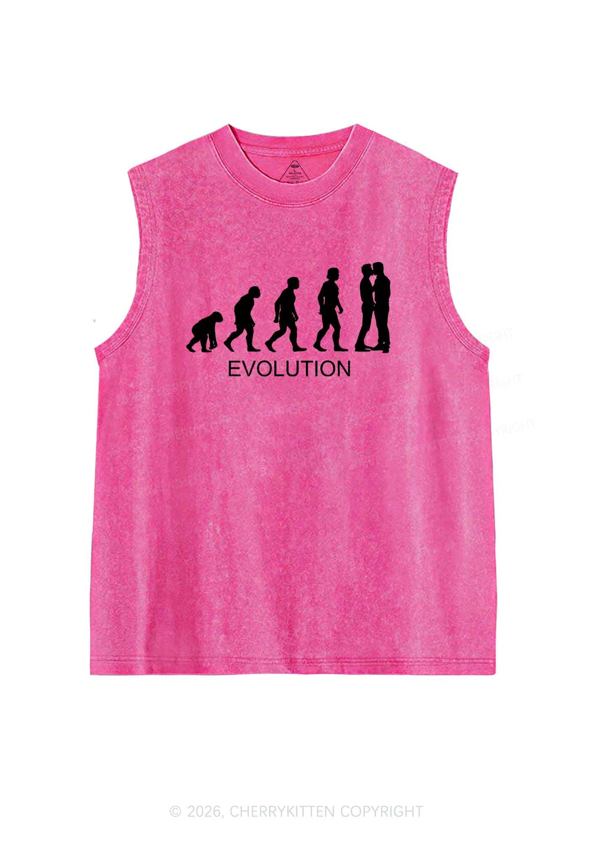 Gay Evolution Pride Y2K Washed Muscle Tank Cherrykitten