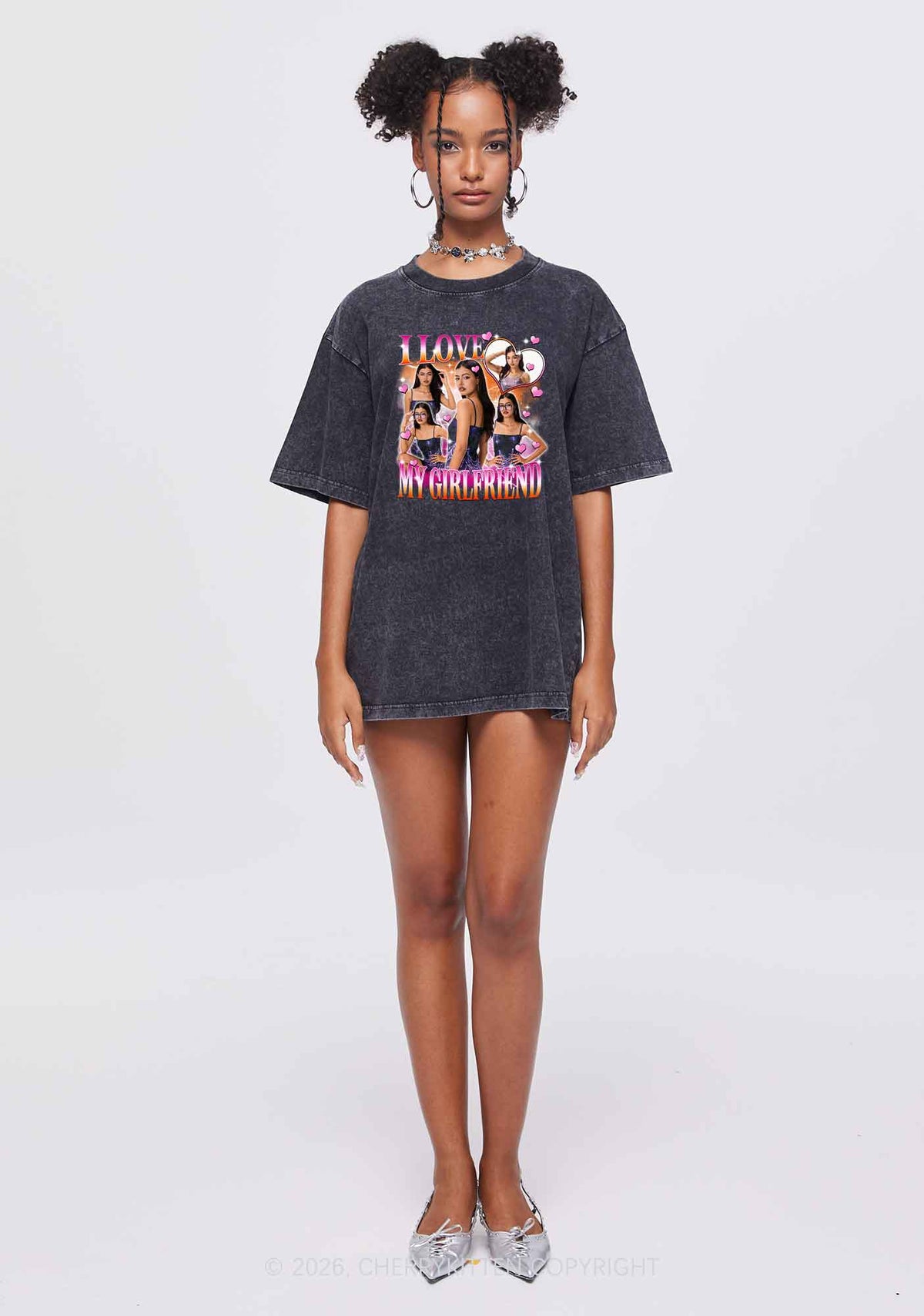Custom I Love My Lesbian GF Pride Y2K Shirts Washed Tee Cherrykitten