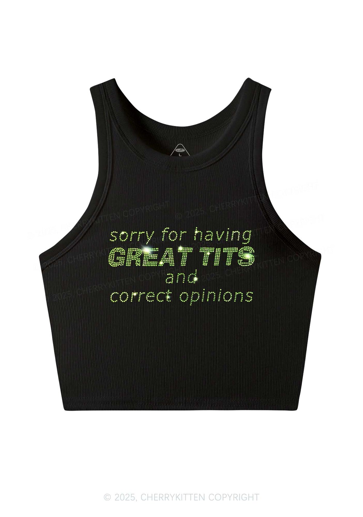 Rhinestone Sorry For Having Correct Opinions Y2K Crop Tank Top Cherrykitten