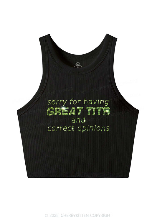 Rhinestone Sorry For Having Correct Opinions Y2K Crop Tank Top Cherrykitten