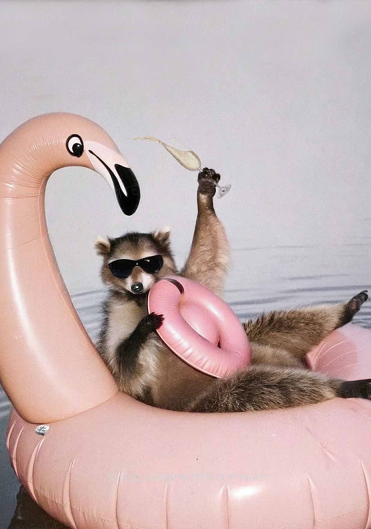 Flamingo Raccoon Y2K Mesh Crop Top Cherrykitten