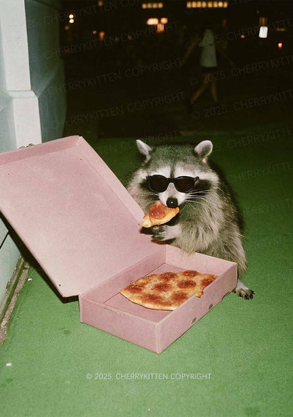 Shades Raccoon Pizza Y2K Mesh Crop Top Cherrykitten