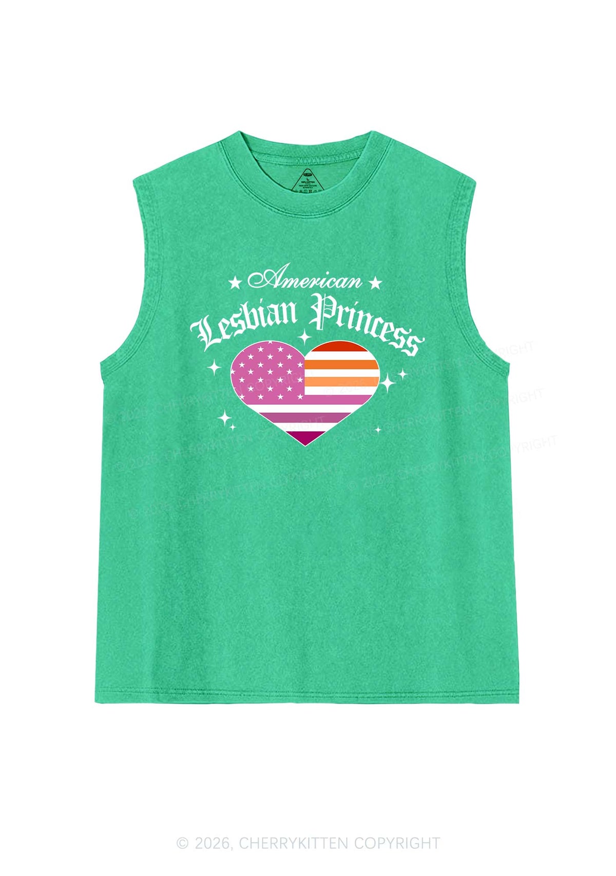 American Lesbian Princess Flag Pride Y2K Washed Muscle Tank Cherrykitten