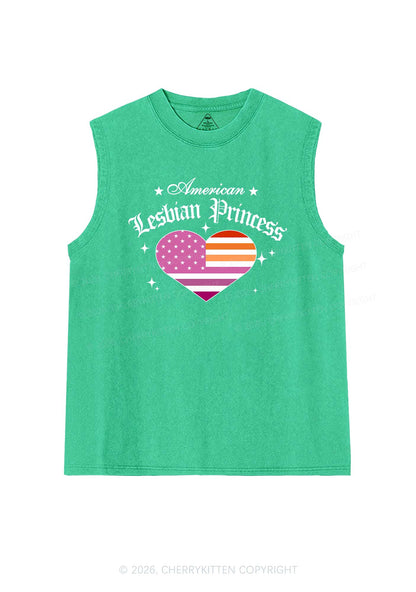 American Lesbian Princess Flag Pride Y2K Washed Muscle Tank Cherrykitten