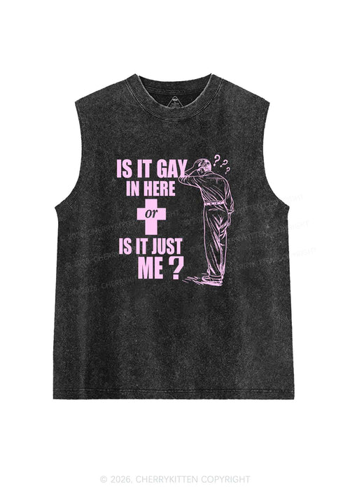 Is It Gay In Here Pride Y2K Washed Muscle Tank Cherrykitten