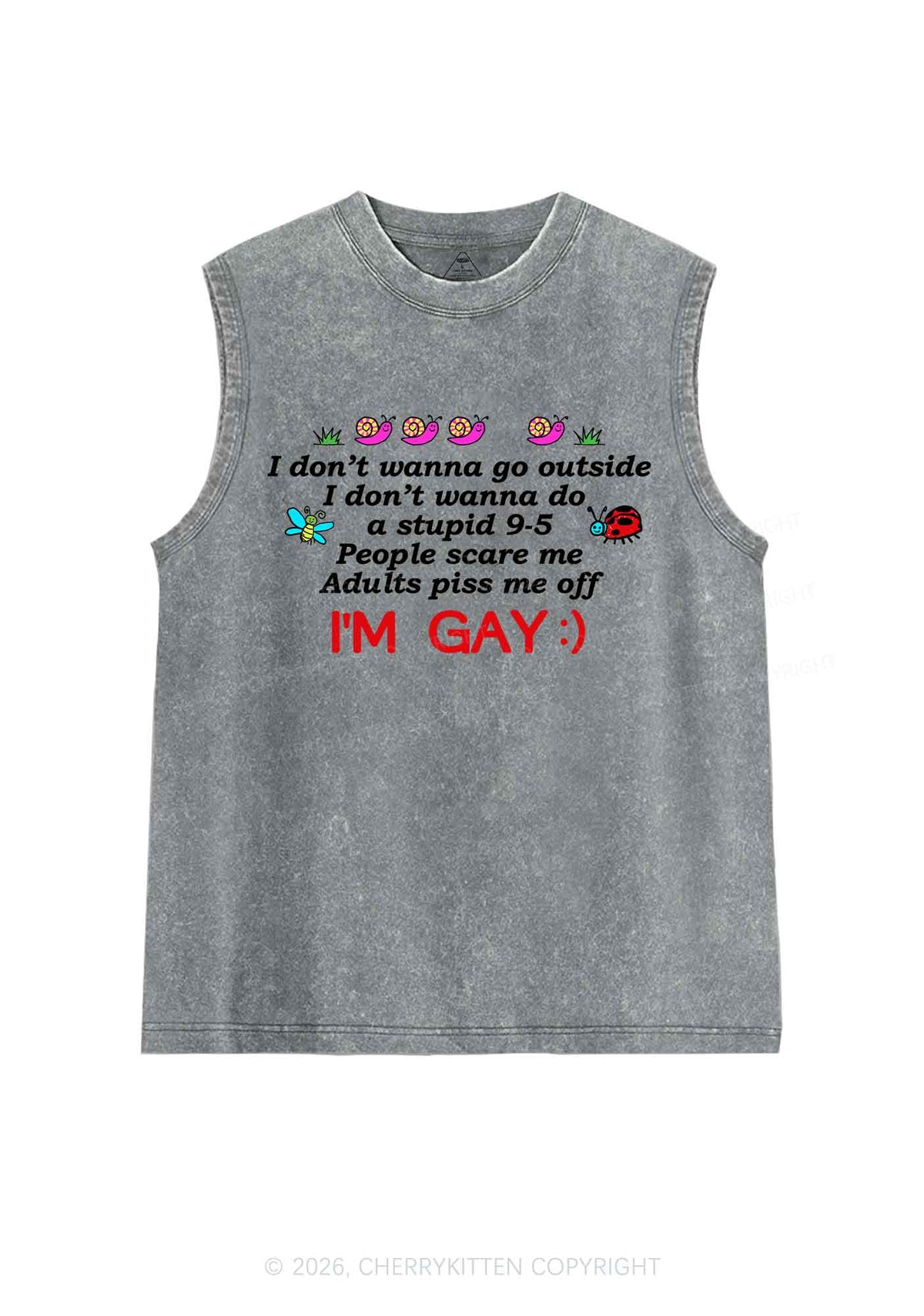 People Scare Me Im Gay Pride Y2K Washed Muscle Tank Cherrykitten