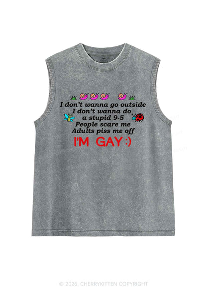 People Scare Me Im Gay Pride Y2K Washed Muscle Tank Cherrykitten