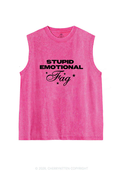 Stupid Emotional Fag Pride Y2K Washed Muscle Tank Cherrykitten