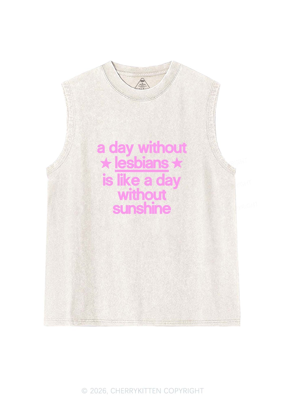 Lesbians Is Like Sunshine Pride Y2K Washed Muscle Tank Cherrykitten