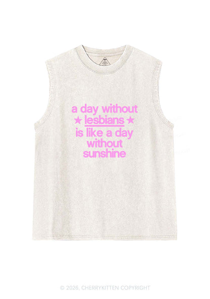 Lesbians Is Like Sunshine Pride Y2K Washed Muscle Tank Cherrykitten