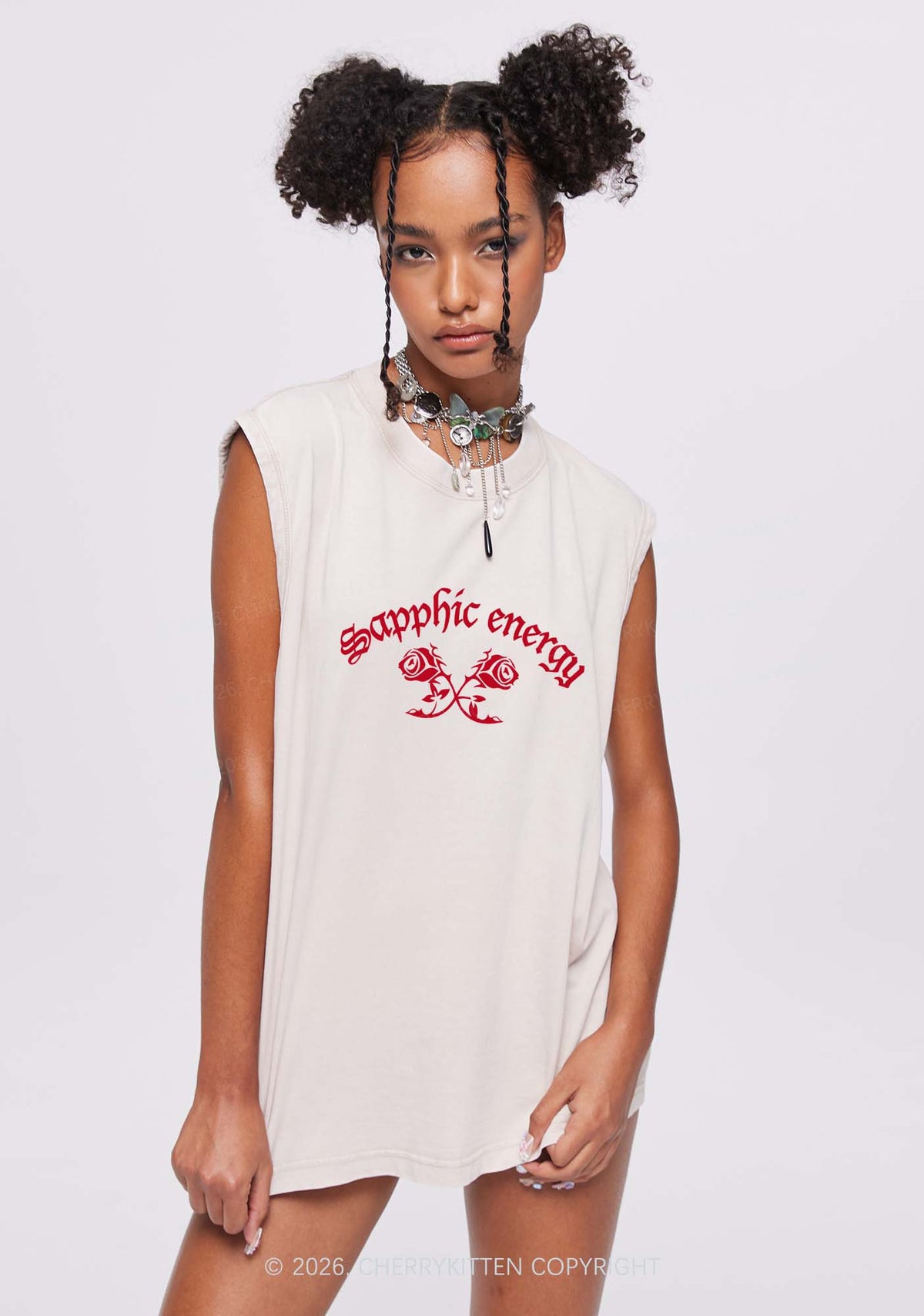Sapphic Energy Pride Y2K Washed Muscle Tank Cherrykitten