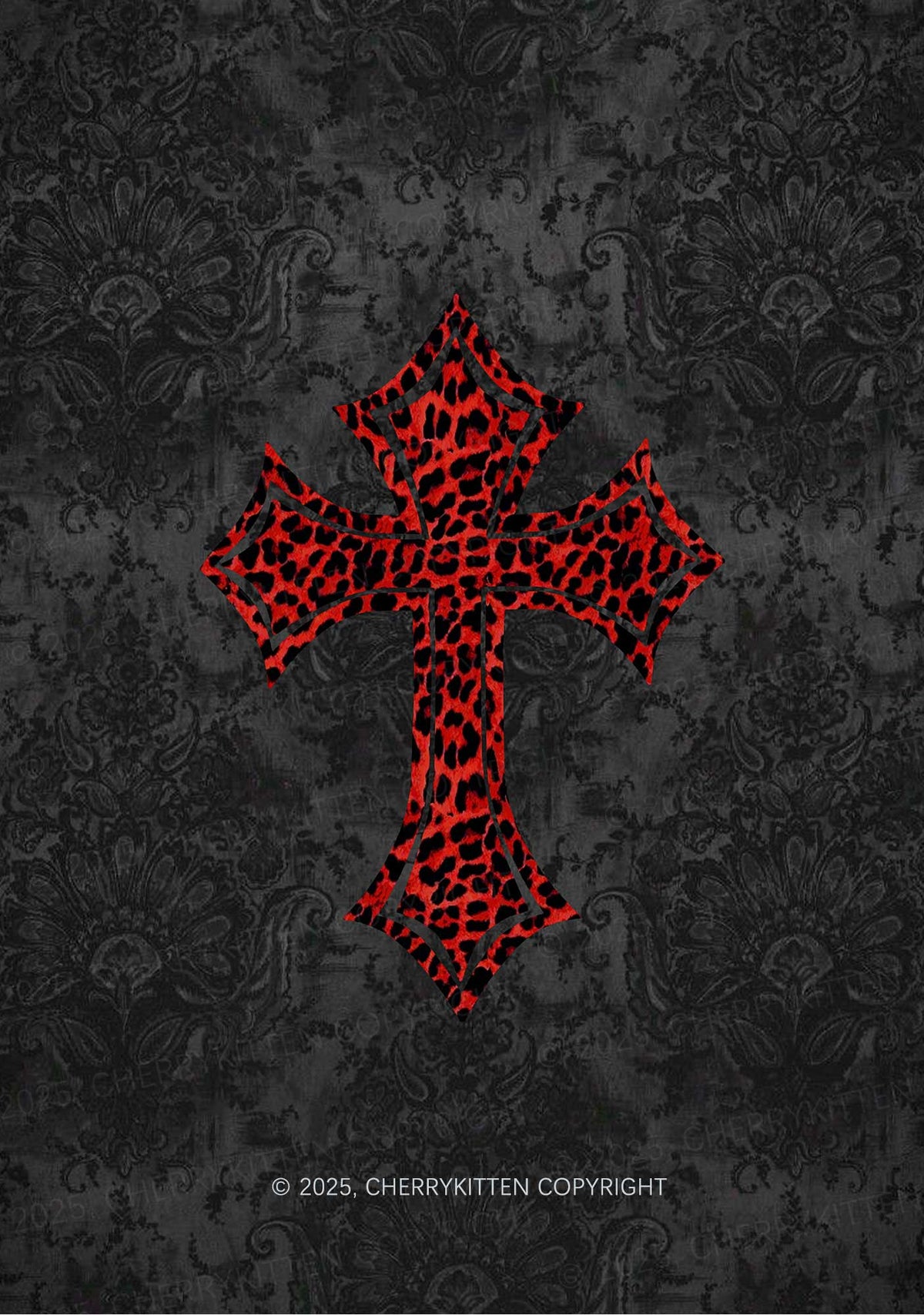 Dark Leopard Cross Y2K Mesh Crop Top Cherrykitten