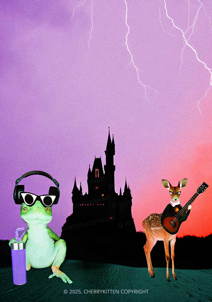 Frog Deer Castle Y2K Mesh Crop Top Cherrykitten