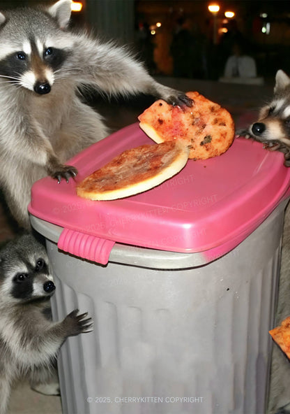 Raccoons Pizza Party Y2K Mesh Crop Top Cherrykitten