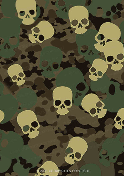 Halloween Camouflage Skull Y2K Mesh Crop Top Cherrykitten