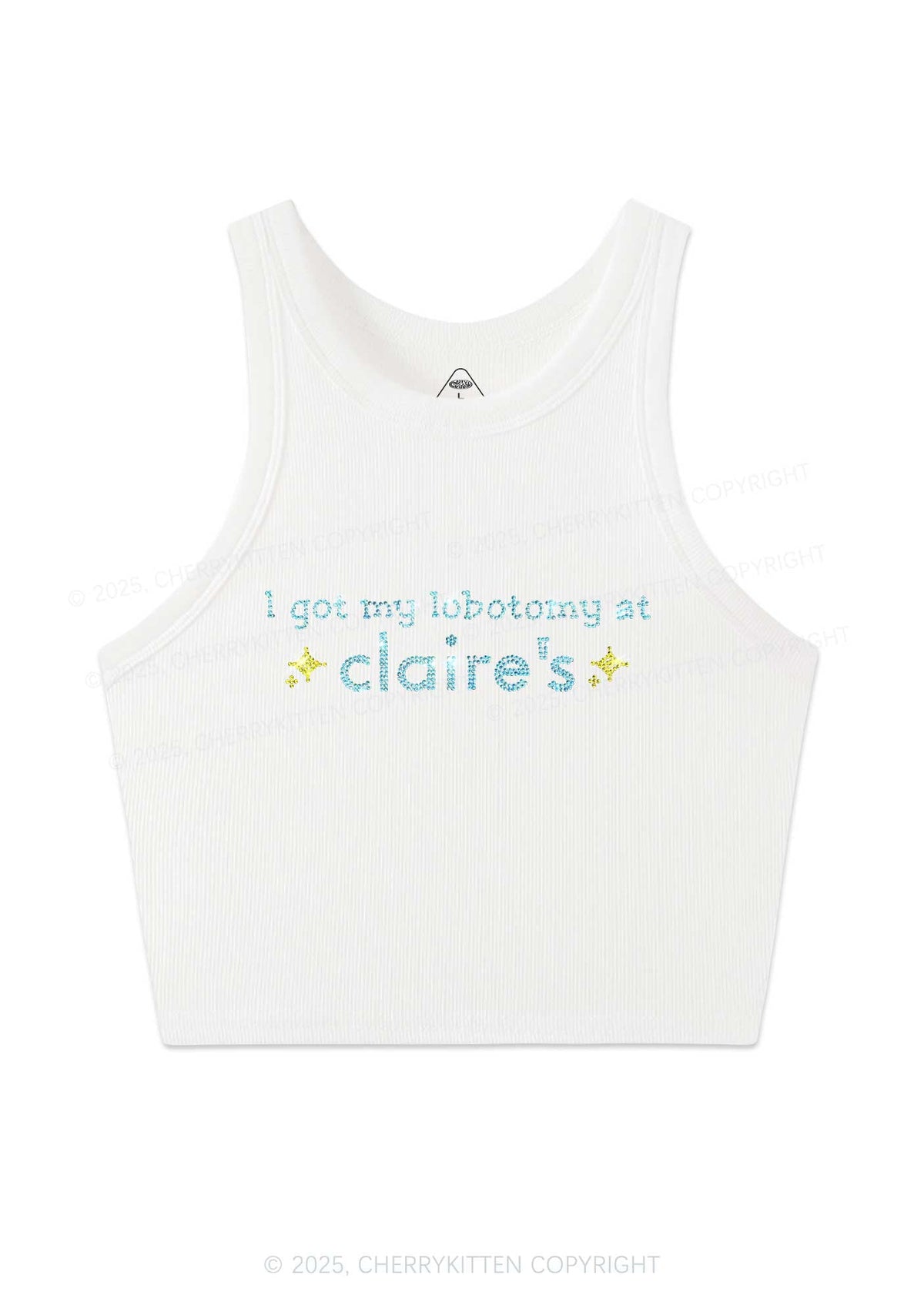 Rhinestone I Got My Lobotomy At Claires Y2K Crop Tank Top Cherrykitten