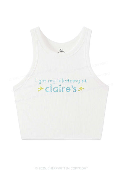 Rhinestone I Got My Lobotomy At Claires Y2K Crop Tank Top Cherrykitten