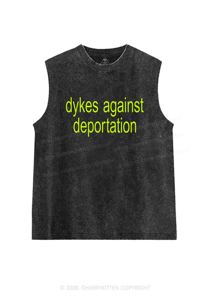 Dykes Against Deportation Pride Y2K Washed Muscle Tank Cherrykitten