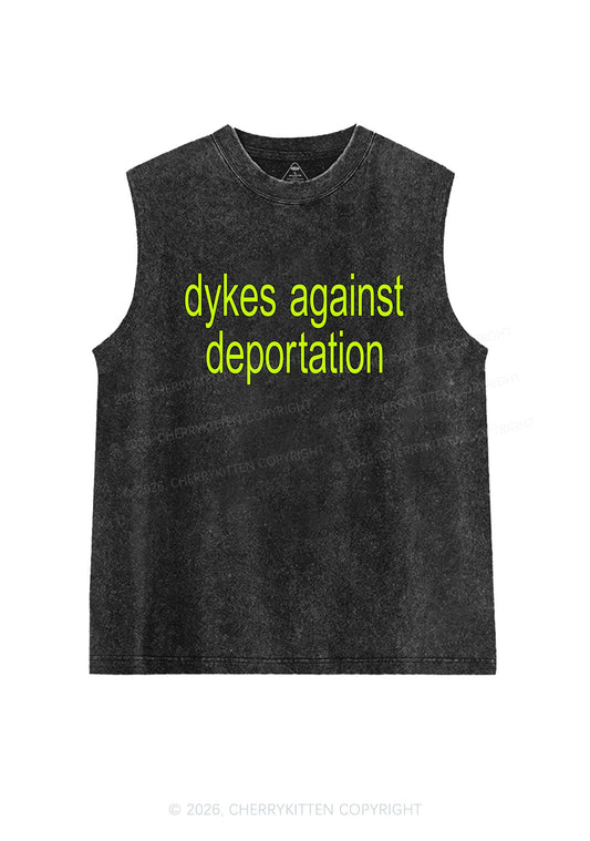 Dykes Against Deportation Pride Y2K Washed Muscle Tank Cherrykitten