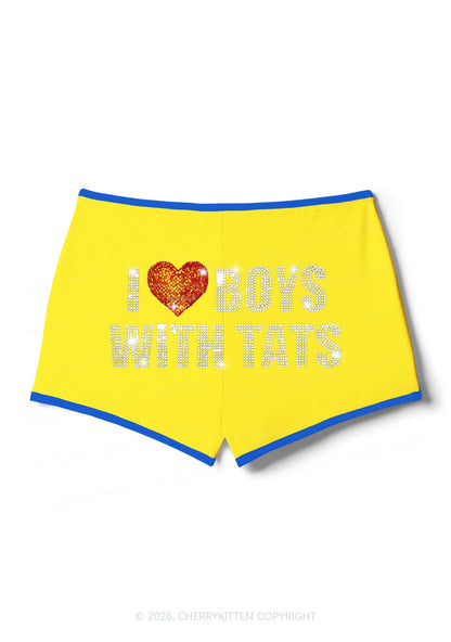 Rhinestone I Love Boys With Tats Y2K Booty Shorts Cherrykitten