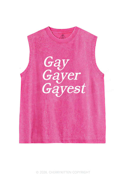 Gay Gayer Gayest Pride Y2K Washed Muscle Tank Cherrykitten