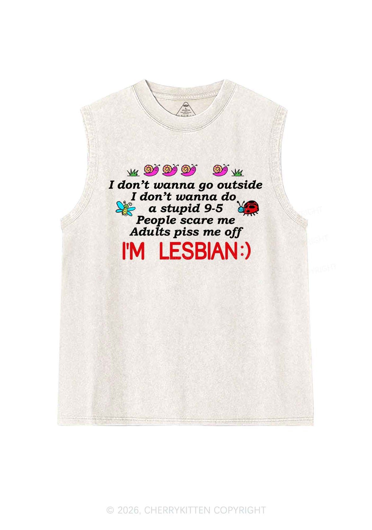 People Scare Me Im Lesbian Pride Y2K Washed Muscle Tank Cherrykitten