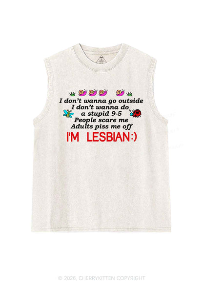 People Scare Me Im Lesbian Pride Y2K Washed Muscle Tank Cherrykitten