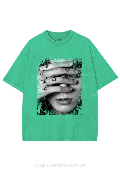 Tattoo Hand Portrait Kpop Y2K Shirts Washed Tee Cherrykitten