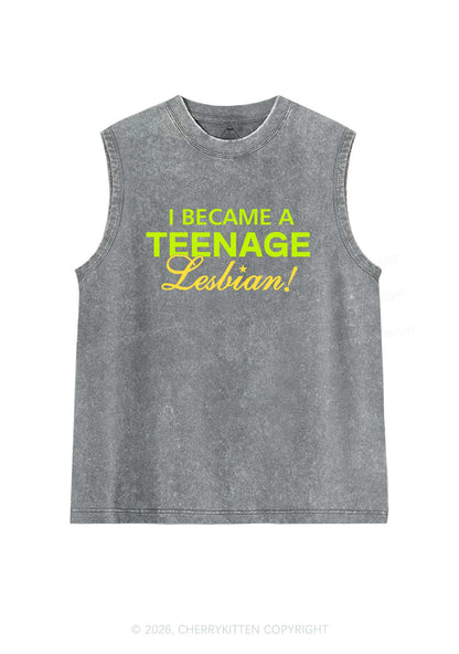 I Became A Teenage Lesbian Pride Y2K Washed Muscle Tank Cherrykitten