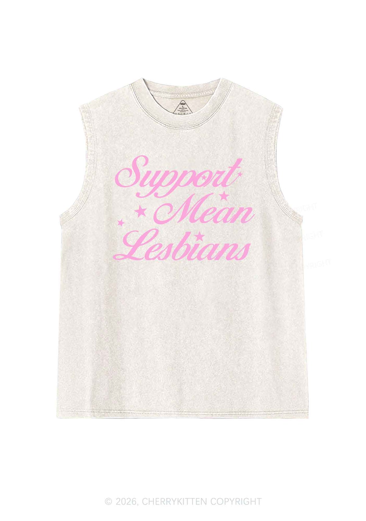 Support Mean Leabians Pride Y2K Washed Muscle Tank Cherrykitten