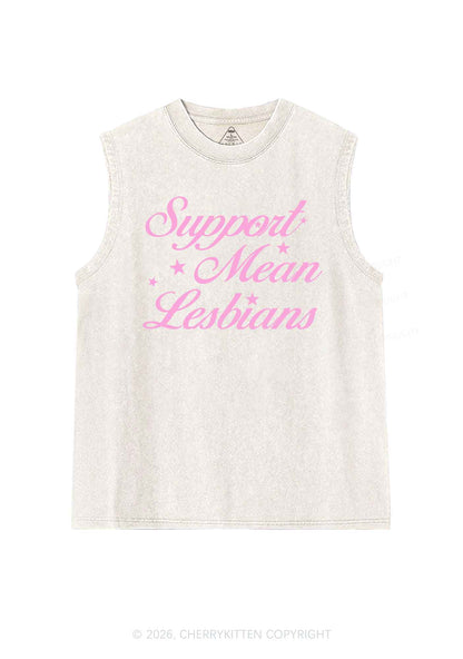 Support Mean Leabians Pride Y2K Washed Muscle Tank Cherrykitten