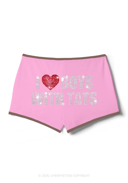 Rhinestone I Love Boys With Tats Y2K Booty Shorts Cherrykitten