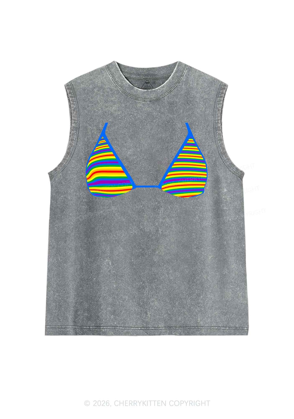 Rainbow Stripe Bra Pride Y2K Washed Muscle Tank Cherrykitten