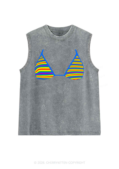 Rainbow Stripe Bra Pride Y2K Washed Muscle Tank Cherrykitten