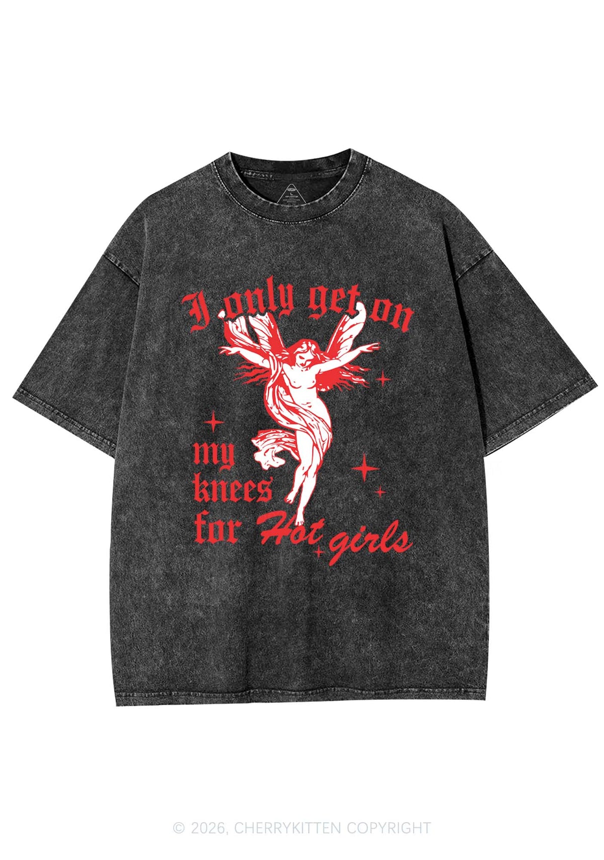 On My Knees For Hot Girls Pride Y2K Shirts Washed Tee Cherrykitten