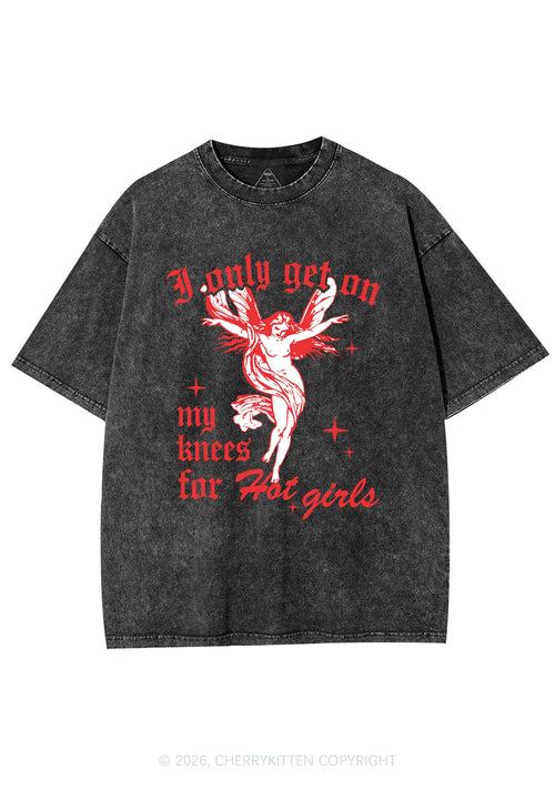 On My Knees For Hot Girls Pride Y2K Shirts Washed Tee Cherrykitten