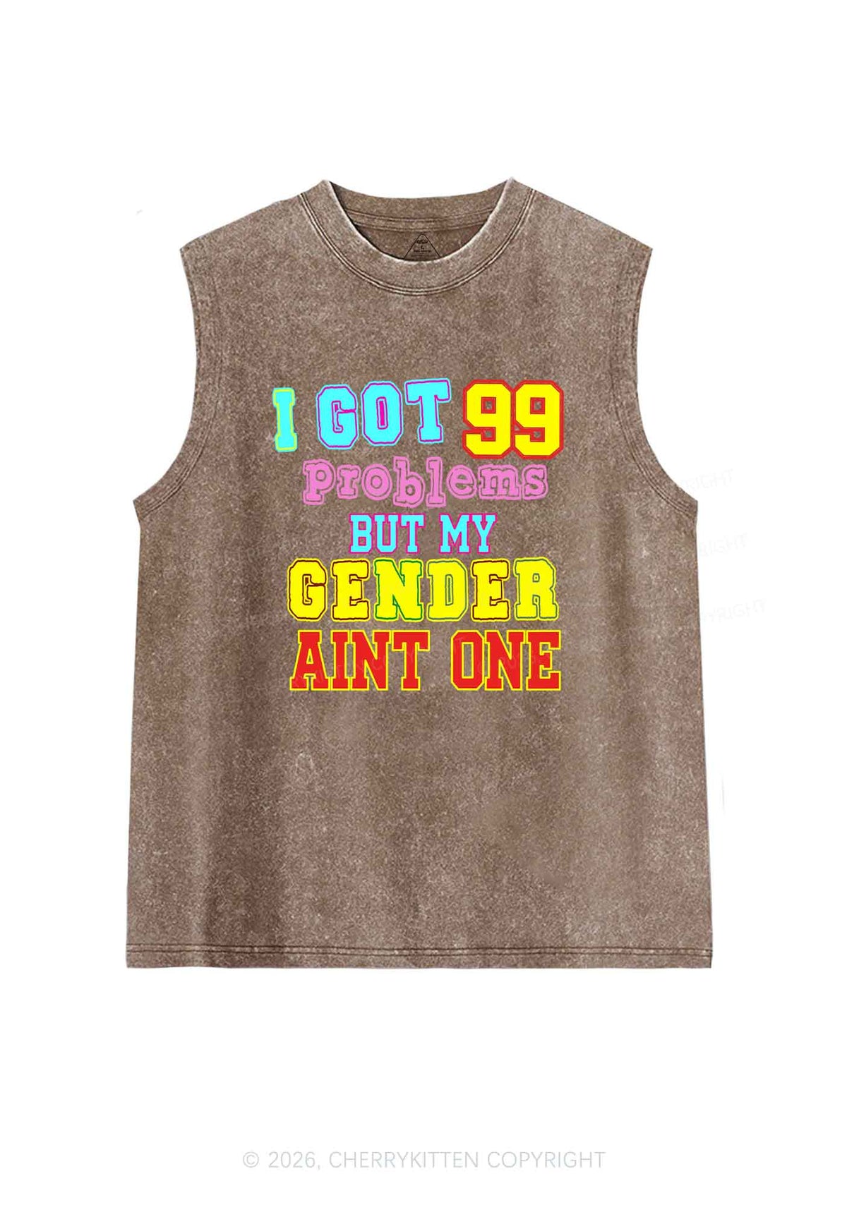 Gender Aint One Pride Y2K Washed Muscle Tank Cherrykitten
