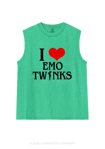 I Love Emo Twinks Pride Y2K Washed Muscle Tank Cherrykitten