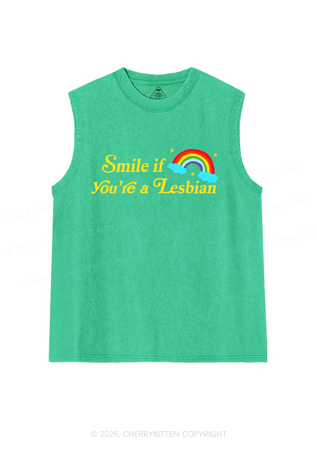 Smile If You Are Lesbian Pride Y2K Washed Muscle Tank Cherrykitten