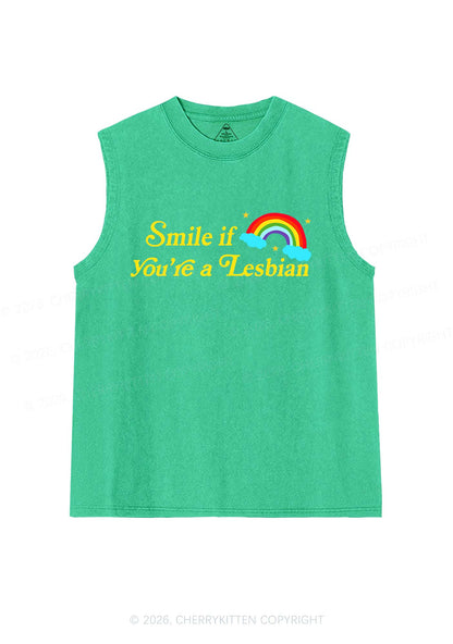 Smile If You Are Lesbian Pride Y2K Washed Muscle Tank Cherrykitten