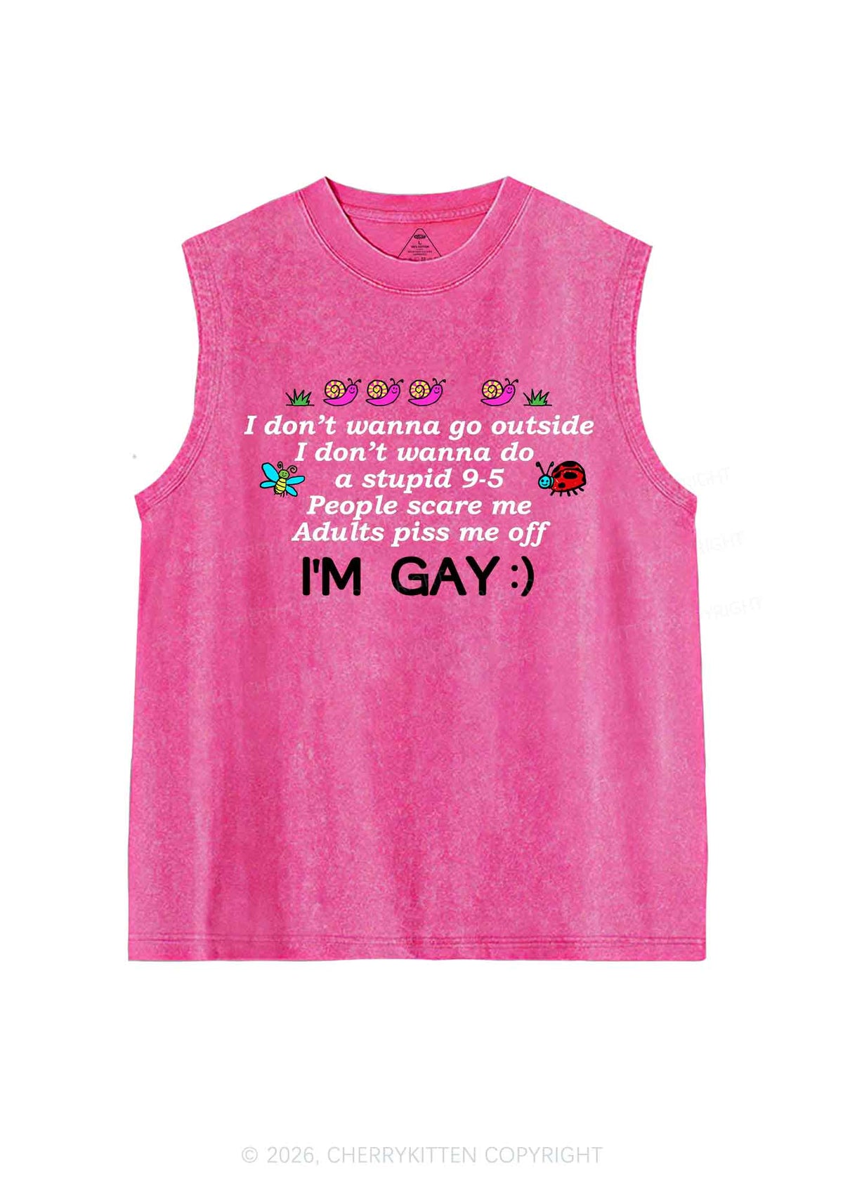People Scare Me Im Gay Pride Y2K Washed Muscle Tank Cherrykitten