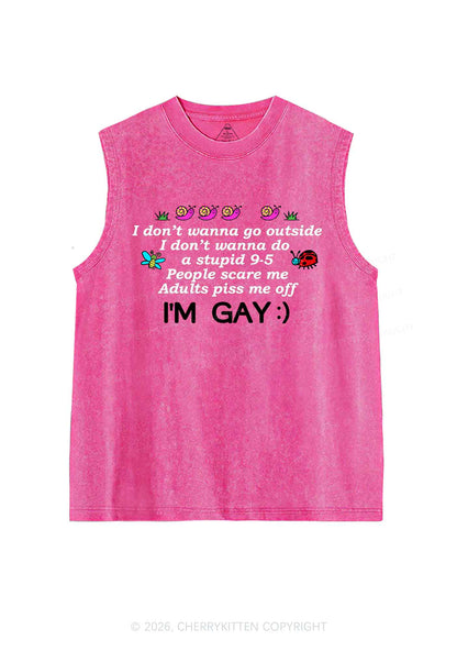 People Scare Me Im Gay Pride Y2K Washed Muscle Tank Cherrykitten