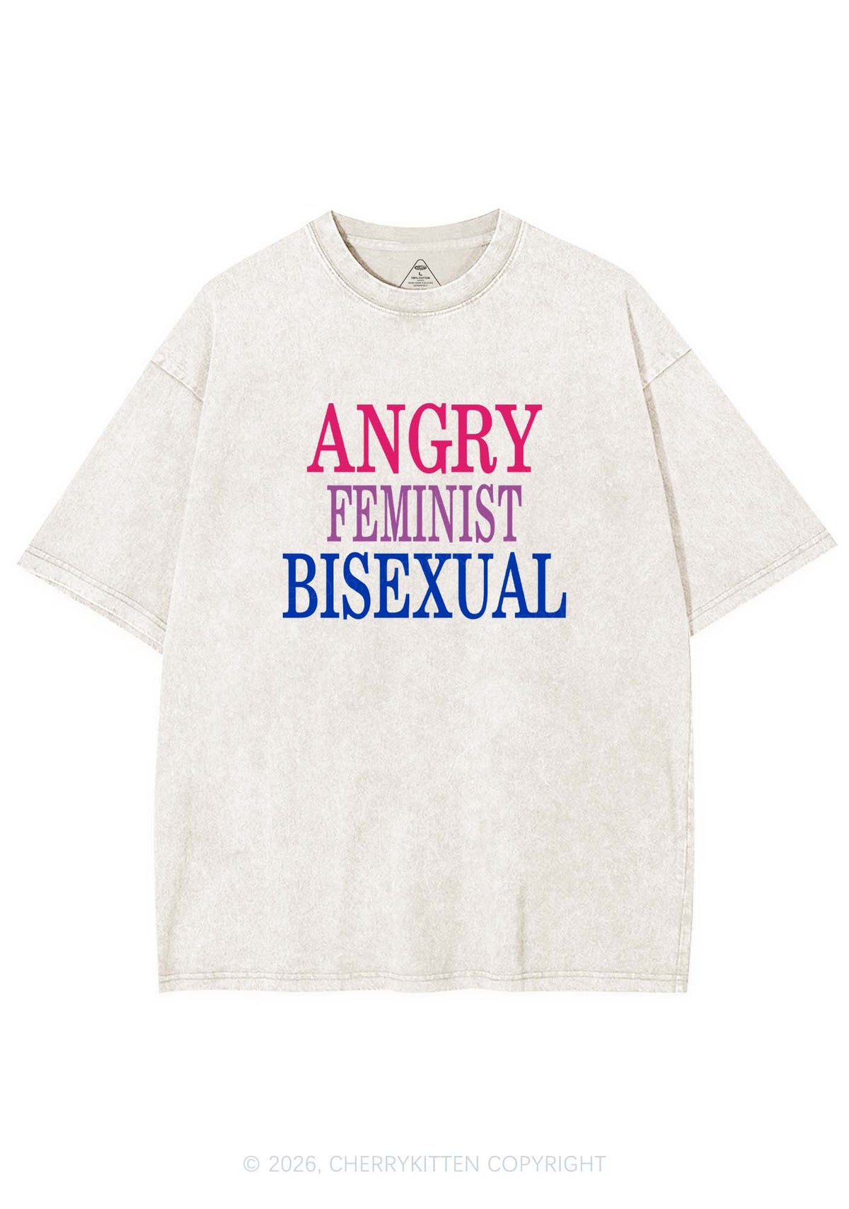 Angry Feminist Bisexual Pride Y2K Shirts Washed Tee Cherrykitten