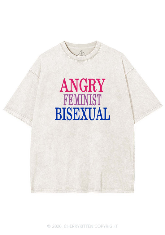 Angry Feminist Bisexual Pride Y2K Shirts Washed Tee Cherrykitten